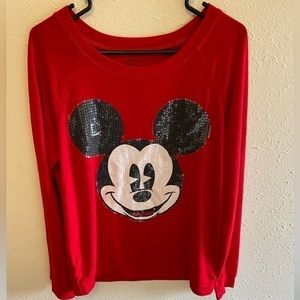 Disney Red Sequin Mickey Mouse Lightweight Sweater